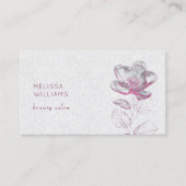 ピンク色の光沢のあるメタリックフラワーを透明にする 名刺 (正面)