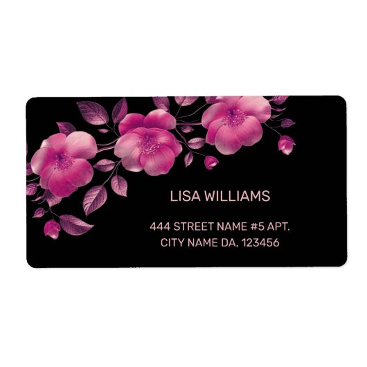 ピンク色の光沢のあるメタリックフラワーブラック ラベル (正面)