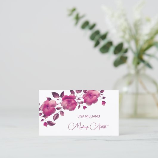 ピンク色の光沢のあるメタリックフラワー 名刺 (スタンド正面)