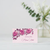 ピンク色の光沢のあるメタリックフラワー 名刺 (スタンド正面)