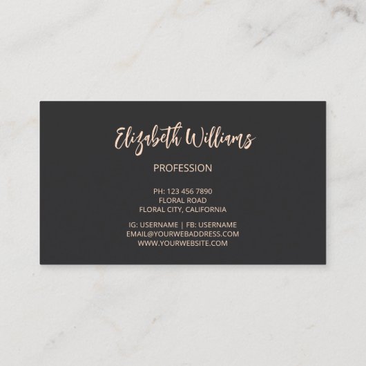 ピンク色の光沢のある花（黒） 名刺 (裏面)