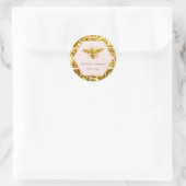 ピンク色の六角形ビー淡い色ののロゴ ラウンドシール (バッグ)