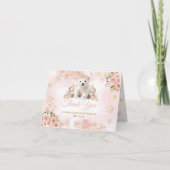 ピンク色の冬かわいいクマその女の子の赤ちゃんシャワー サンキューカード (正面)