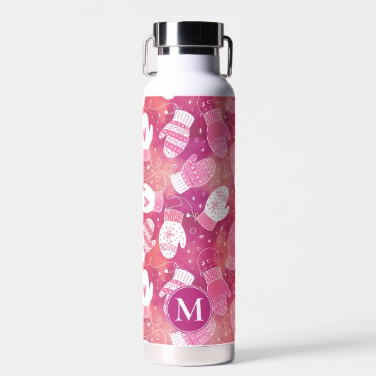 ピンク色の冬のクリスマスのミッテンス ウォーターボトル (正面)