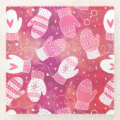 ピンク色の冬のクリスマスのミッテンス ガラスコースター (正面)