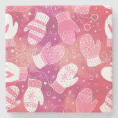 ピンク色の冬のクリスマスのミッテンス ストーンコースター (正面)