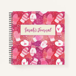 ピンク色の冬のクリスマスのミッテンス ノートブック