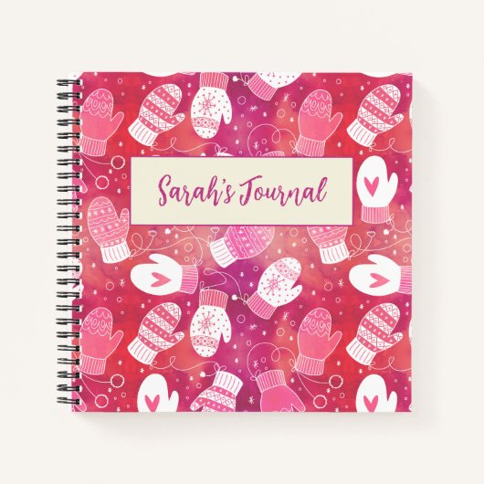 ピンク色の冬のクリスマスのミッテンス ノートブック (正面)