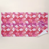 ピンク色の冬のクリスマスのミッテンス ビーチタオル (正面)