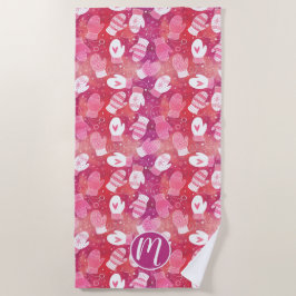 ピンク色の冬のクリスマスのミッテンス ビーチタオル