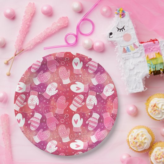 ピンク色の冬のクリスマスのミッテンス ペーパープレート (パーティー)