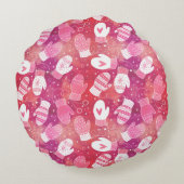 ピンク色の冬のクリスマスのミッテンス ラウンドクッション (裏面)