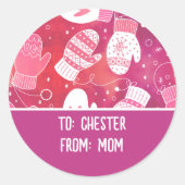 ピンク色の冬のクリスマスのミッテンス ラウンドシール (正面)