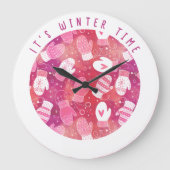 ピンク色の冬のクリスマスのミッテンス ラージ壁時計 (正面)