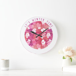 ピンク色の冬のクリスマスのミッテンス ラージ壁時計