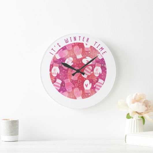 ピンク色の冬のクリスマスのミッテンス ラージ壁時計 (ホーム)