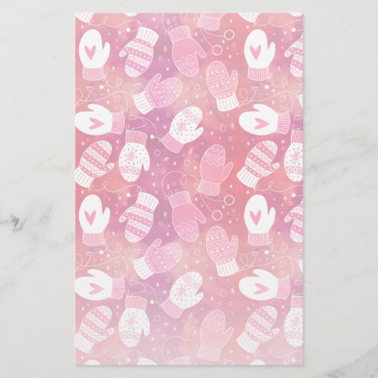 ピンク色の冬のクリスマスのミッテンス 便箋 (正面)