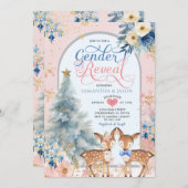 ピンク色の冬の鹿のクリスマスジェンダーが明らかになる 招待状 (正面/裏面)