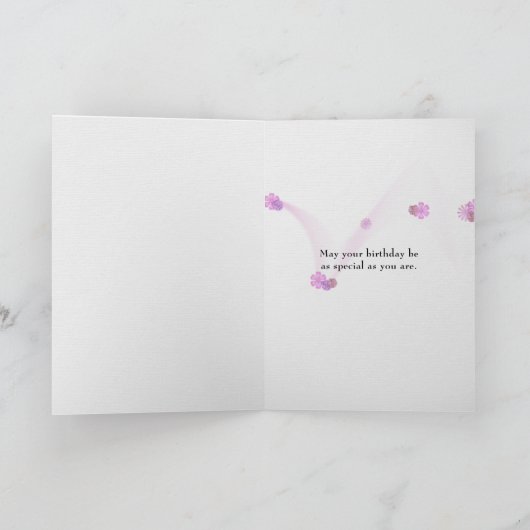 ピンク色の出血ハートの花と雨 カード (内部)