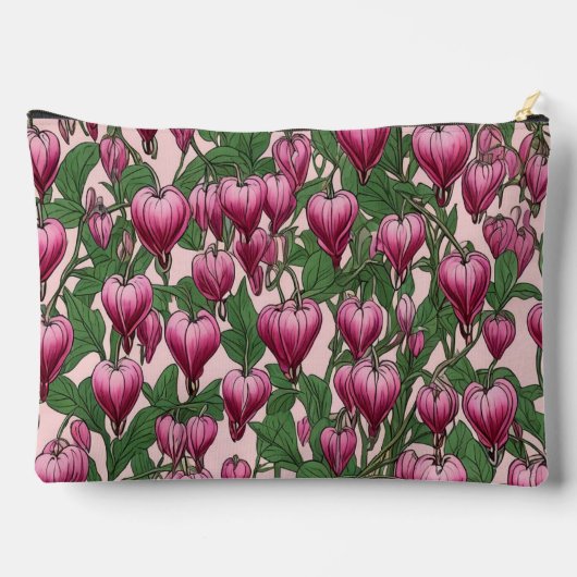 ピンク色の出血ハート花模様 アクセサリーポーチ (裏面)