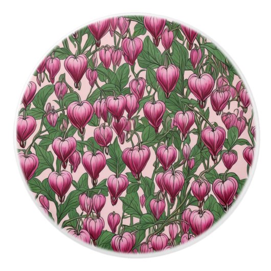 ピンク色の出血ハート花模様 セラミックノブ (正面)