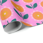 ピンク色の北欧の美的な花柄 ラッピングペーパー (ロールコーナー)