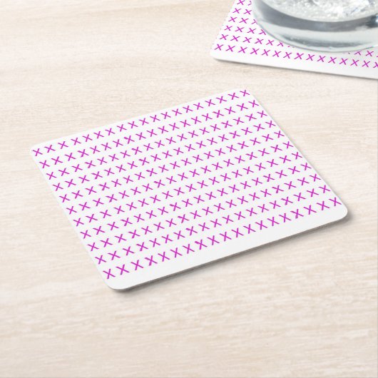 ピンク色の十字コースター スクエアペーパーコースター (アングル)