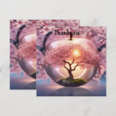 ピンク色の半透明リンゴとリンゴの木のシーン、 サンキューカード (正面/裏面)