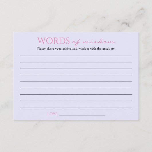 ピンク色の卒業生の英知の言葉 エンクロージャーカード (裏面)
