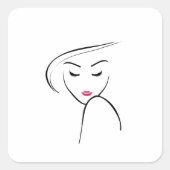 ピンク色の口紅の痩せた女の子 スクエアシール (正面)