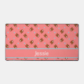 ピンク色の可愛いテディベア デスクマット (正面)