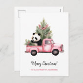 ピンク色の可愛いパンダのヴィンテージトラッククリスマス シーズンポストカード (正面/裏面)