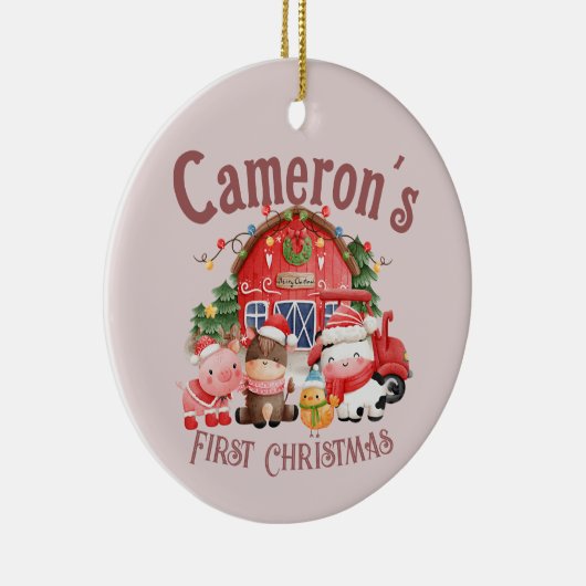 ピンク色の可愛いフォトクリスマスファーム動物 セラミックオーナメント (右)