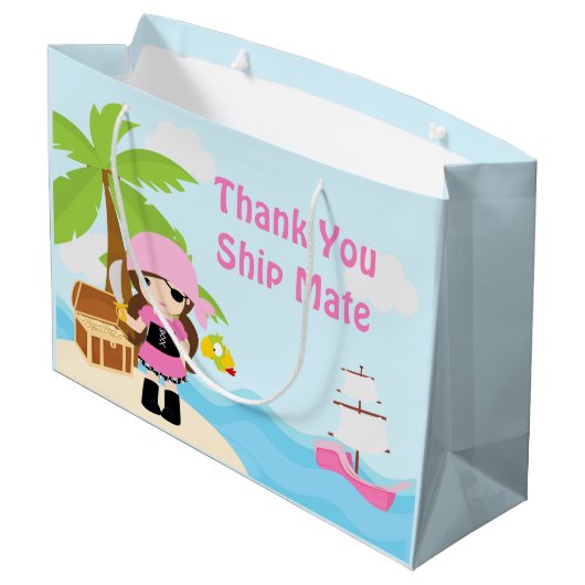 ピンク色の可愛いブルネット海賊少女ありがとう ラージペーパーバッグ (裏面アングル)