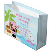 ピンク色の可愛いブルネット海賊少女ありがとう ラージペーパーバッグ (正面アングル)