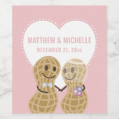 ピンク色の可愛いマンガ結婚ーのナッツ ワインラベル (シングルラベル)