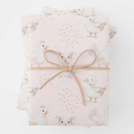 ピンク色の可愛い動物 ラッピングペーパーシート