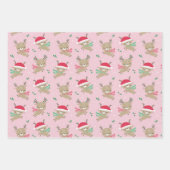 ピンク色の可愛い小さなクリスマストナカイ ラッピングペーパーシート (正面)