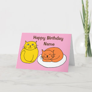 ピンク色の可愛い猫漫画の誕生日カード カード
