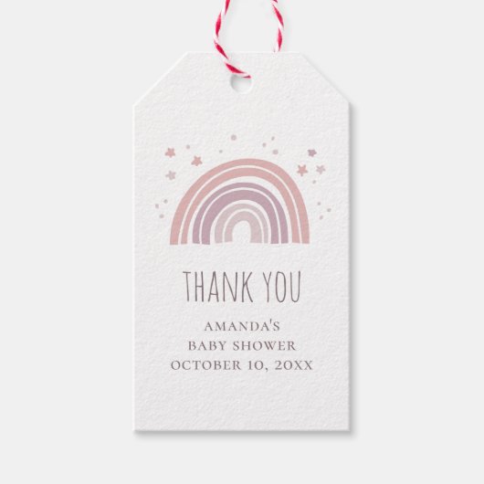 ピンク色の可愛い虹の赤ちゃん感謝していシャワーあなた ギフトタグ (正面)