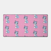 ピンク色の可愛い青い猫 デスクマット (正面)