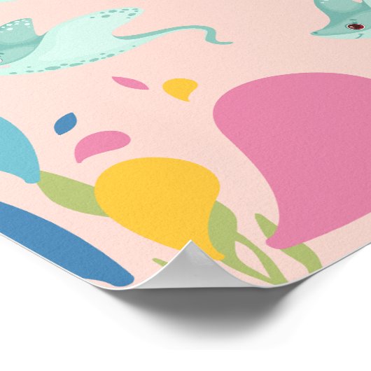 ピンク色の可愛らしい青いアカエイの海シーン、 ポスター (角)