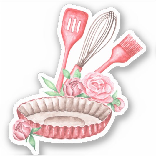 ピンク色の台所用品 シール (正面)