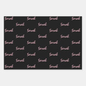 ピンク色の名前のラッピング白黒に名前を追加紙 ラッピングペーパーシート (正面3)