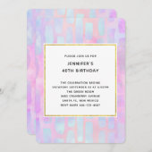 ピンク色の四角形の紫と青の誕生日 招待状 (正面/裏面)