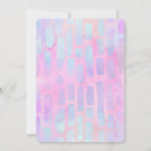 ピンク色の四角形の紫と青の誕生日 招待状 (裏面)
