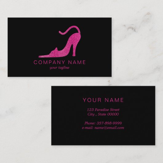 ピンク色の型枠の高いヒールの猫 名刺 (正面/裏面)