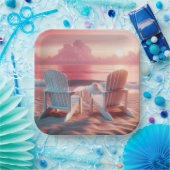 ピンク色の夕日にアディロンドバックチェア ペーパープレート (パーティー)