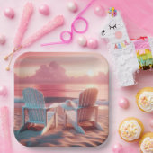 ピンク色の夕日にアディロンドバックチェア ペーパープレート (パーティー)