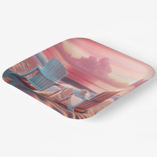 ピンク色の夕日にアディロンドバックチェア ペーパープレート (傾斜あり)